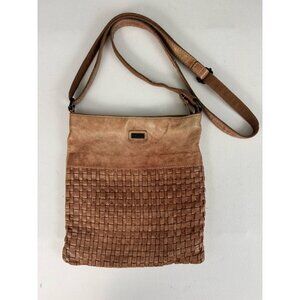 SPIKES & SPARROW Distressed Look Lt Brown Leather Boho Crossbody Bag